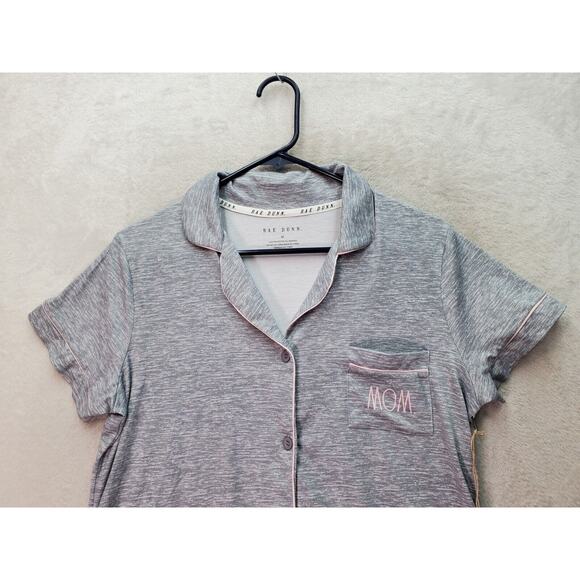 Rae Dunn Sleep Top Women's M Gray Space Dye Strech Mom Notch Collar Button Front - Picture 3 of 8